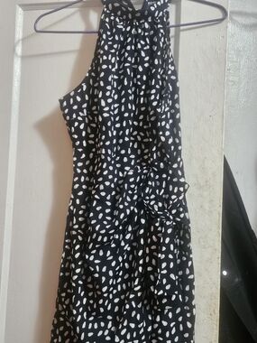 SHEIN Black One-Shoulder Polka Dot Halter Dress